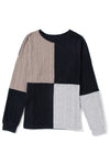 Black Colorblock Textured Knit Top-Tops-MomFashion