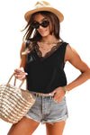 Black Lace Splicing Open Back V Neck Tank Top-Tops-MomFashion