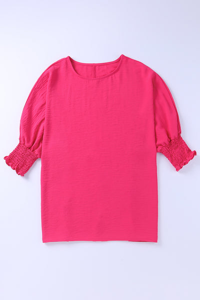 Rose Smocked Wrist Shift Top-Tops-MomFashion