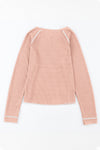 Apricot Pink Textured Round Neck Long Sleeve Top-Tops-MomFashion