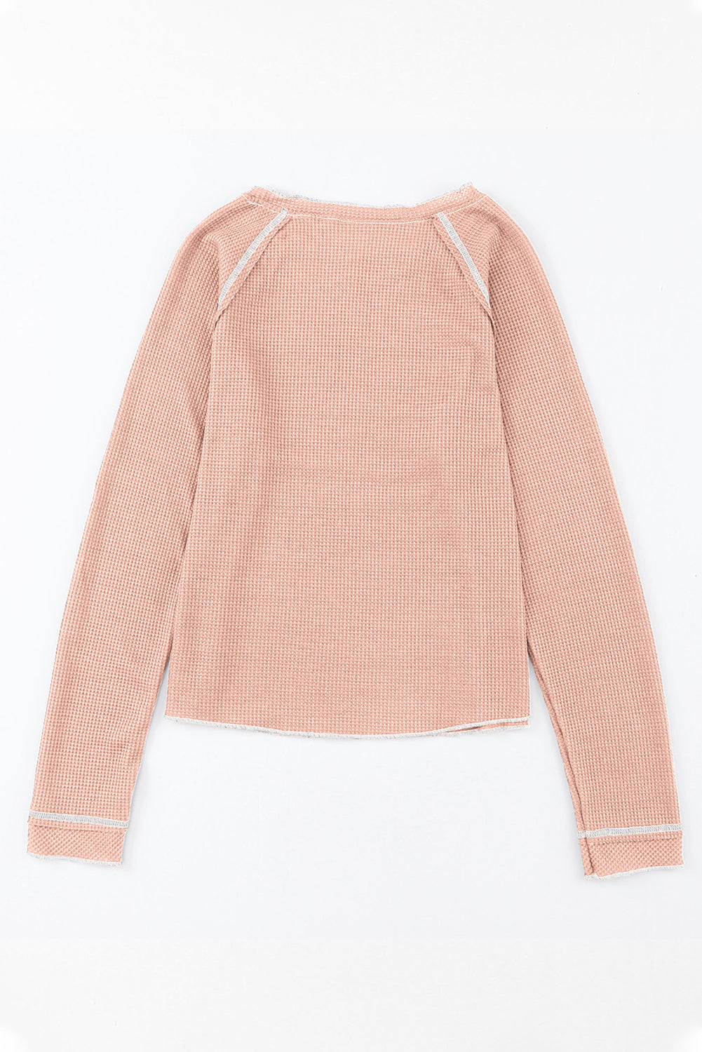 Apricot Pink Textured Round Neck Long Sleeve Top-Tops-MomFashion