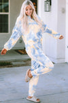 Multicolor Tie Dye Henley Top and Drawstring Pants Outfit-Loungewear-MomFashion