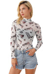 White Rodeo Bound Printed Long Sleeve Bodysuit-Tops-MomFashion