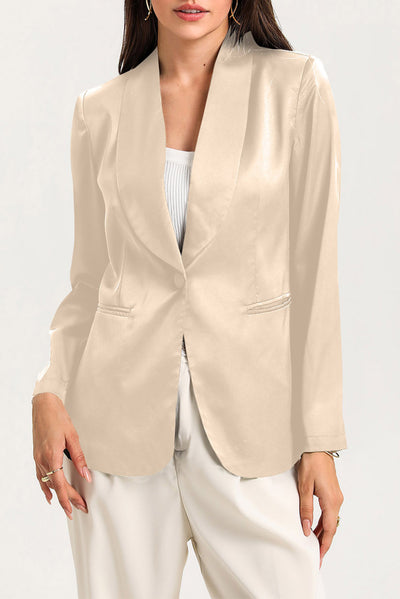 Apricot Collared Neck Single Breasted Blazer with Pockets-Outerwear-MomFashion