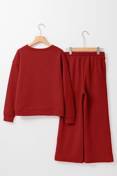 Red Dahlia Ultra Loose Textured 2pcs Slouchy Outfit-Two Piece Sets/Pant Sets-MomFashion