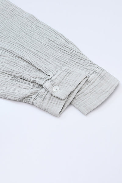 Gray Crinkle Textured Loose Henley Top-Tops-MomFashion