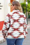 Fiery Red Geometric Aztec Pattern Plus Size Fleece Jacket-Plus Size-MomFashion