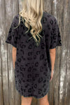 Gray Vintage Washed Leopard T-Shirt Dress with Pockets-Dresses-MomFashion