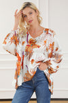 Multicolour Floral Print V Neck Babydoll Blouse-Tops-MomFashion