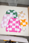 Orange Checkered Bishop Sleeve Sweater-Tops-MomFashion