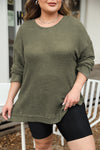 Moss Green Plus Size Textured Knit Long Sleeve Top-Plus Size-MomFashion