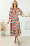 Multicolor Abstract Geometric Print Long Sleeve High Waist Dress-Dresses-MomFashion