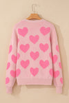 Light Pink Valentine’s Day Heart Jacquard Knit Sweater-Tops-MomFashion