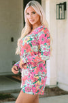 Multicolor Flower Print Pullover and Drawstring Shorts Lounge Set-Loungewear-MomFashion