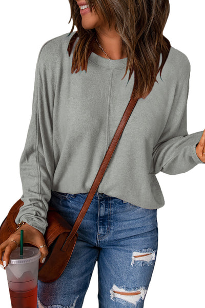 Gray Solid Color Patchwork Long Sleeve Top-Tops-MomFashion