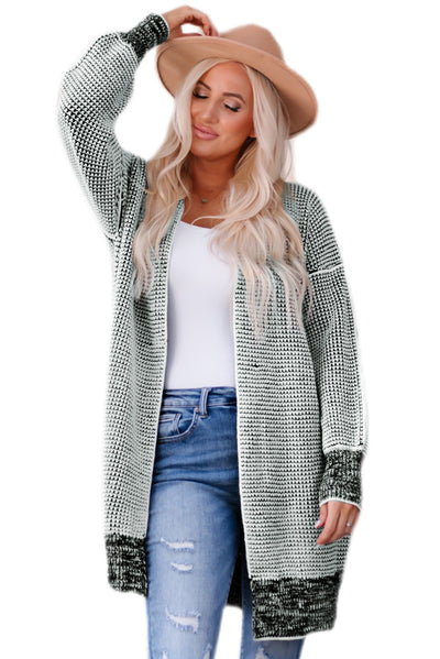 Gray Plaid Knitted Long Open Front Cardigan-Tops-MomFashion