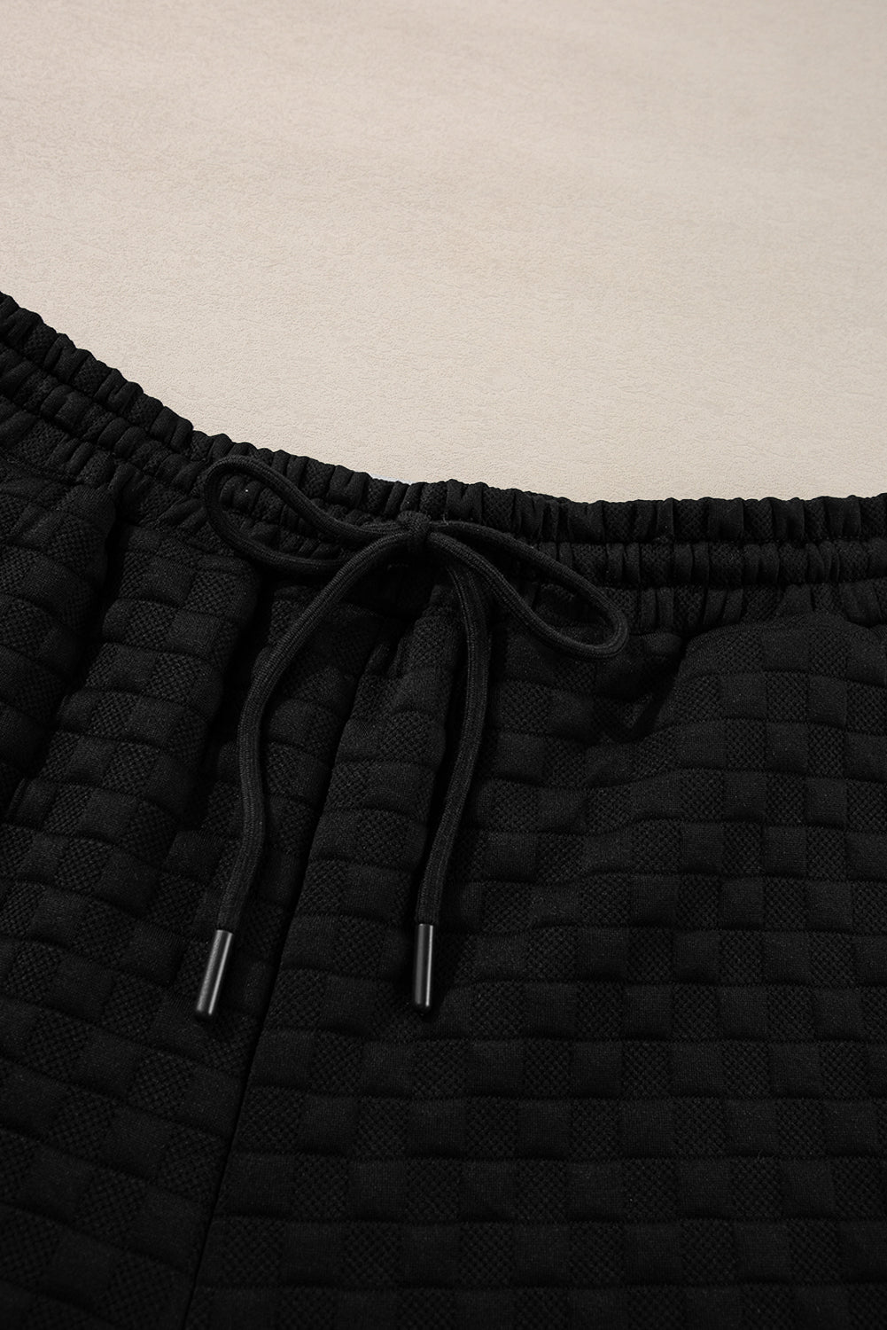 Color black Checkered Textured Split Pullover Top and Pants Set-Two Piece Sets/Pant Sets-MomFashion