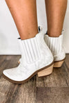 White Embroidered Leather Thick Heel Booties-Shoes & Bags-MomFashion