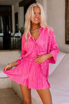 Rose 3/4 Sleeves Pleated Shirt and High Waist Shorts Lounge Set-Loungewear-MomFashion