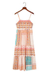 Multicolor Boho Patchwork Print Square Neck Sundress-Dresses-MomFashion