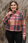 Mineral Red Plus Size Plaid Print Button Decor Asymmetric Neck Top-Plus Size-MomFashion