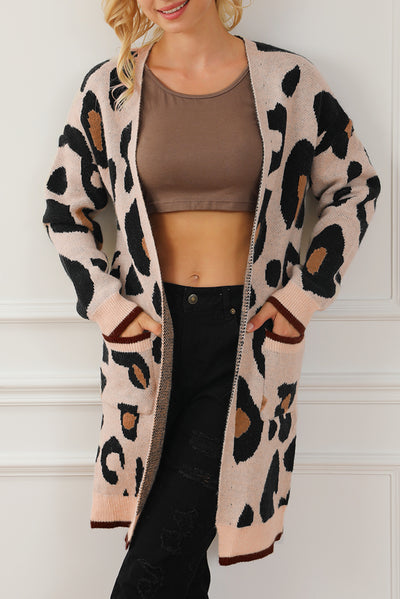 Leopard Animal Print Open Midi Cardigan-Tops-MomFashion