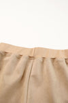 Khaki Piping Trim Long Sleeve Terry Shorts Set-Loungewear-MomFashion