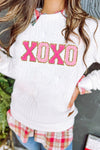 White XOXO Glitter Chenille Cable Knit Pullover Sweatshirt-Tops-MomFashion