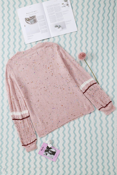 Pink Pilling Detail Patterned Sleeve Sweater-Tops-MomFashion