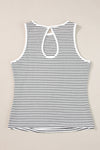 White Striped Print Ribbed Knit Sleeveless Top-Tops-MomFashion