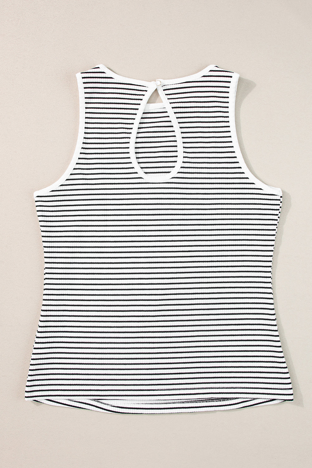 White Striped Print Ribbed Knit Sleeveless Top-Tops-MomFashion