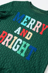 Blackish Green Merry And Bright Cable Knit Pullover Sweatshirt-Tops-MomFashion