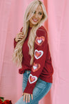 Red Sequined Heart Printed Sleeves Valentine Fashion Top-Graphic-MomFashion