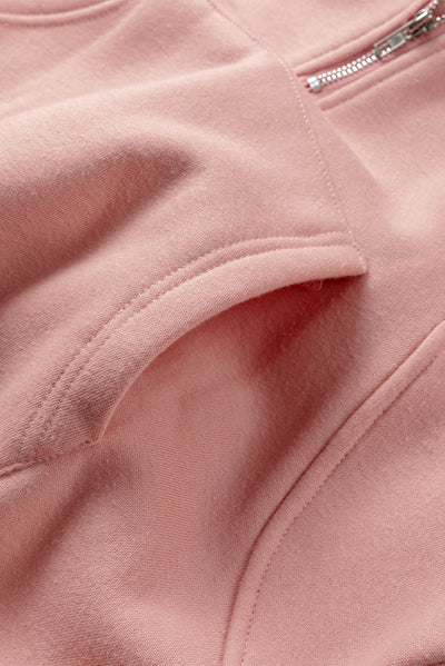 Pink Quarter Zip Kangaroo Pocket Hoodie-Tops-MomFashion