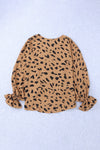 Leopard V Neck Ruffled Cuffs Loose Blouse-Tops-MomFashion