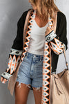 Black Aztec Print Open Front Knitted Cardigan-Tops-MomFashion