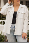 Beige Plus Size Textured Flap Pockets Jacket-Plus Size-MomFashion