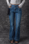 Blue High Waist Seam Stitching Pocket Flare Jeans-Bottoms-MomFashion