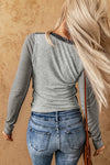 Gray Expose Seam Color Block Ribbed Knit Top-Tops-MomFashion