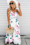 White Floral Twist Cutout Adjustable Straps Maxi Dress-Dresses-MomFashion