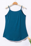 Peacock Blue Spaghetti Strap V-Neck Flowy Tunic Tank Top-Tops-MomFashion