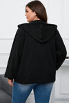 Black Plus Size Bishop Sleeve Zip Up Hooded Jacket-Plus Size-MomFashion