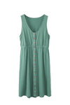 Green Buttons Sleeveless High Waist Mini Dress-Dresses-MomFashion