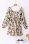 Floral Print Smocked Back Puff Sleeve Mini Dress-Dresses-MomFashion