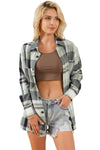 Green Plaid Button Up Patch Pocket Shirt-Tops-MomFashion