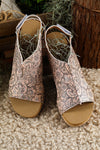 Brown Vintage Floral Leather Rivet Hollowed Platform Sandals-Shoes & Bags-MomFashion