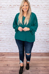 Green Pleated Bubble Sleeve Plus Size Blouse-Plus Size-MomFashion