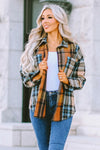 Brown Plaid Color Block Buttoned Shirt with Pockets-Tops-MomFashion