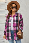 Rose Plaid Print Buttoned Shirt Jacket-Outerwear-MomFashion