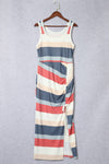 Multicolor Striped Color Block Ribbed Knit Lace-up Slit Tank Dress-Dresses-MomFashion